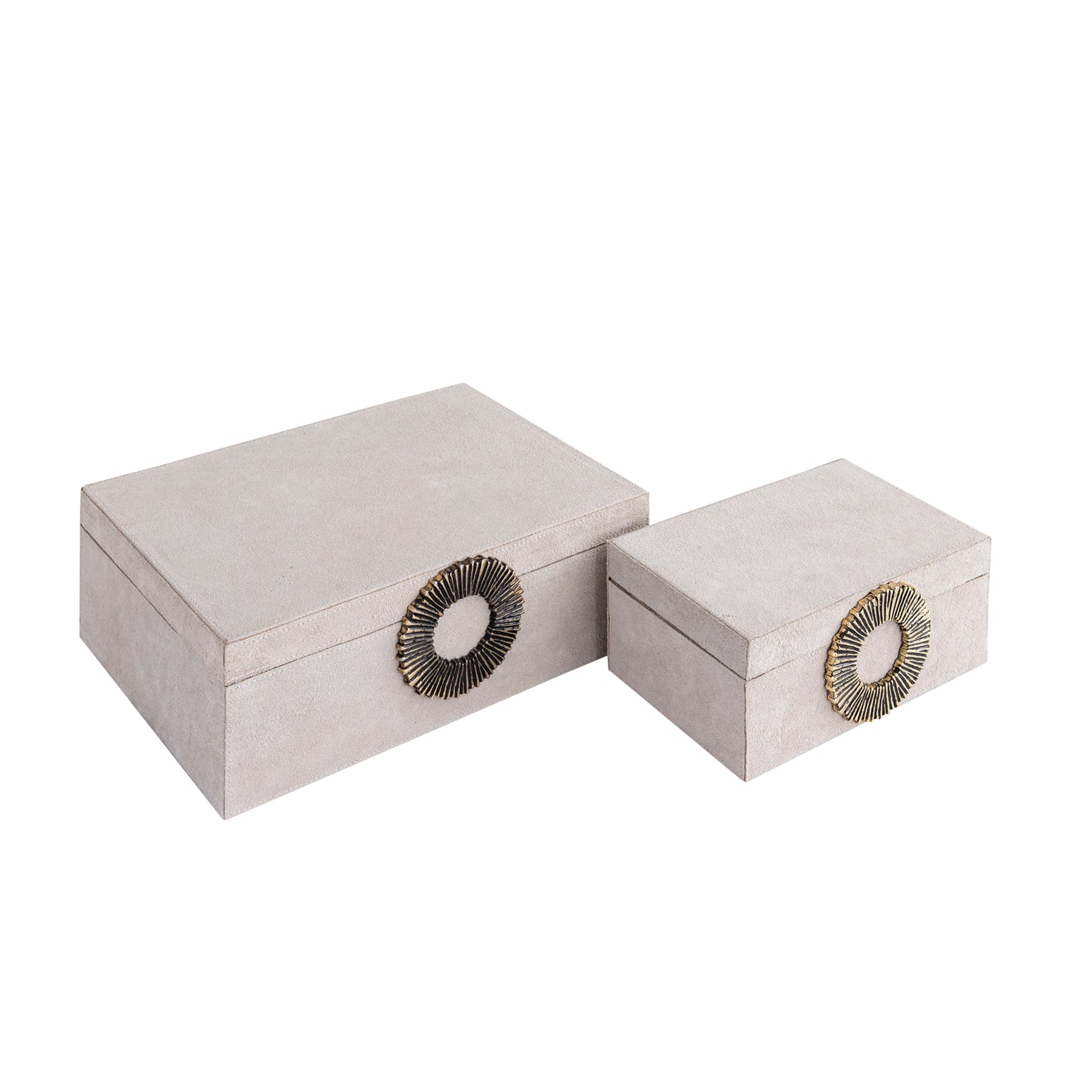 Hazael Beige Suède Opbergbox Set Van 2 Met Gouden Handvat 13x36x25 cm