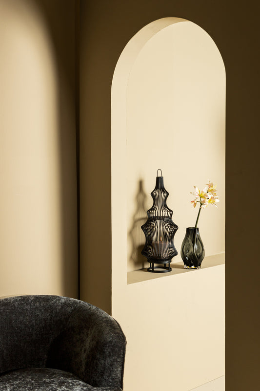 Tobin Black Iron Round Wired Shaped Lantern