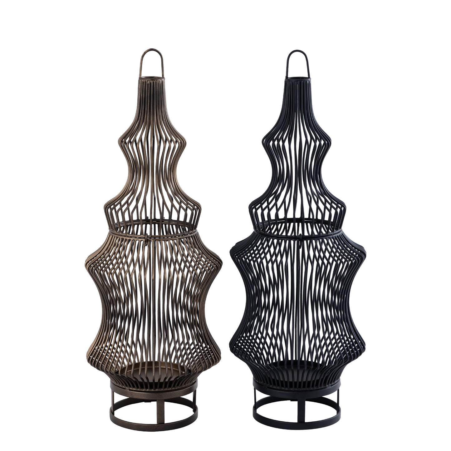 Tobin Black Iron Round Wired Shaped Lantern