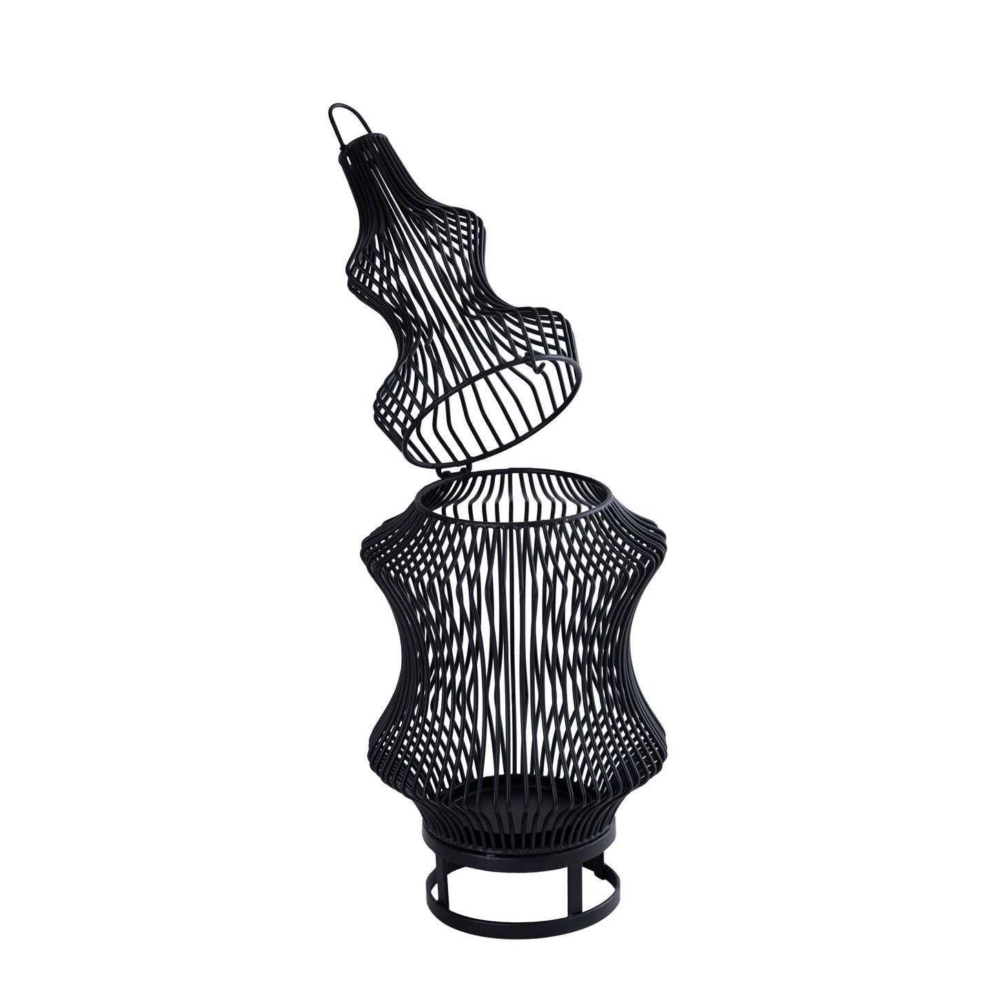 Tobin Black Iron Round Wired Shaped Lantern