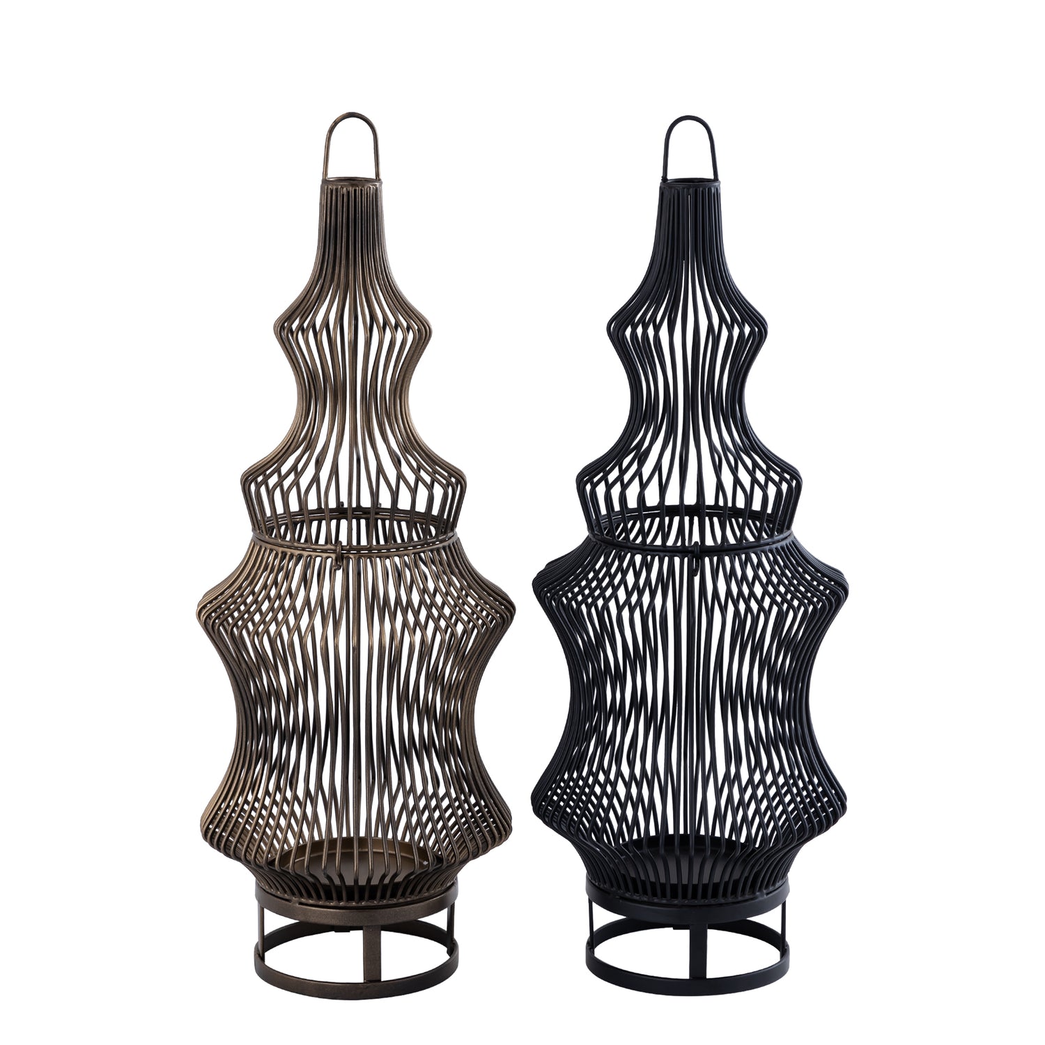 Tobin Zwarte Ijzeren Ronde Draadvormige Lantaarn Set van 2 60x23x23 cm