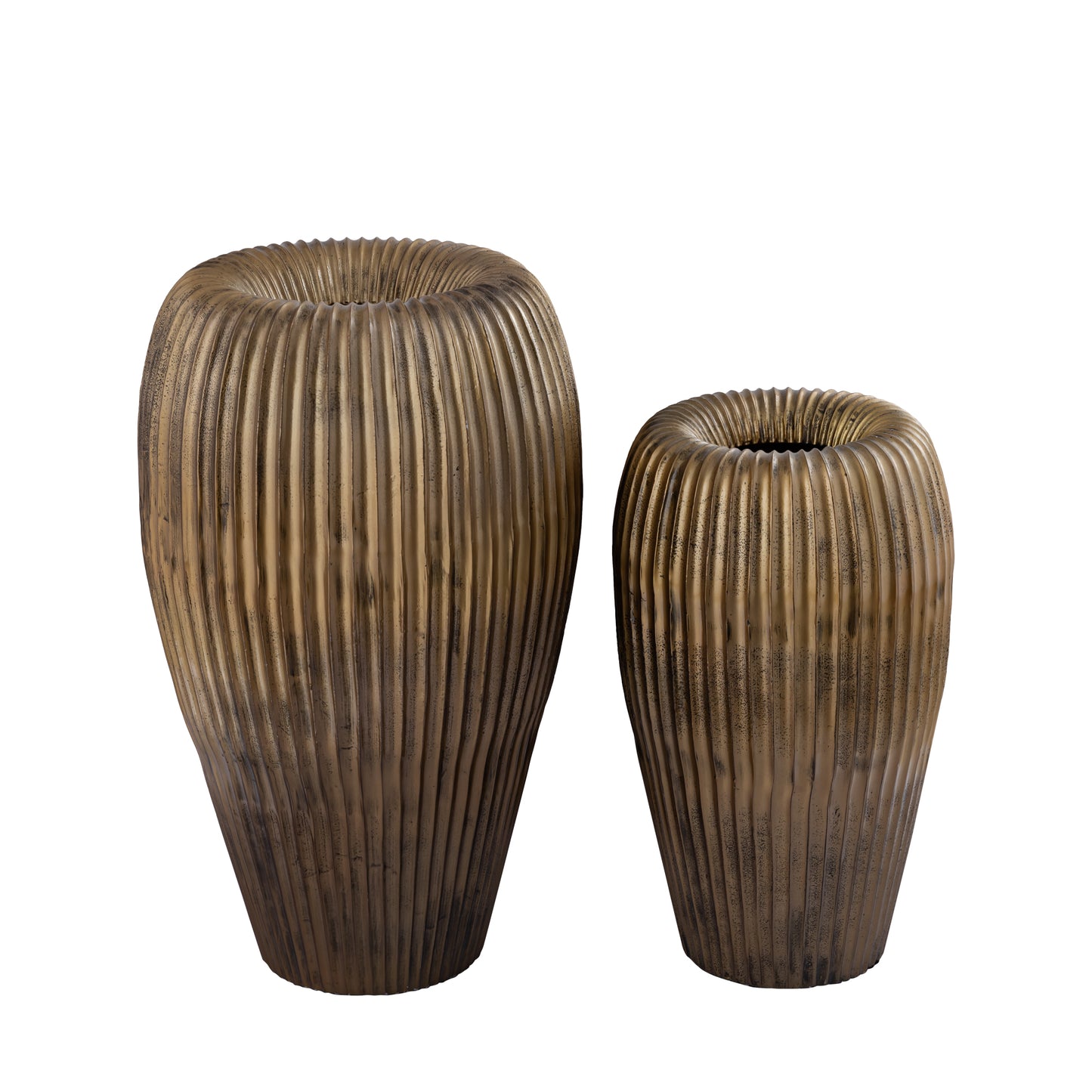 Russel Gouden Aluminium Pot Rond Geribd Laag 50x30x26 cm