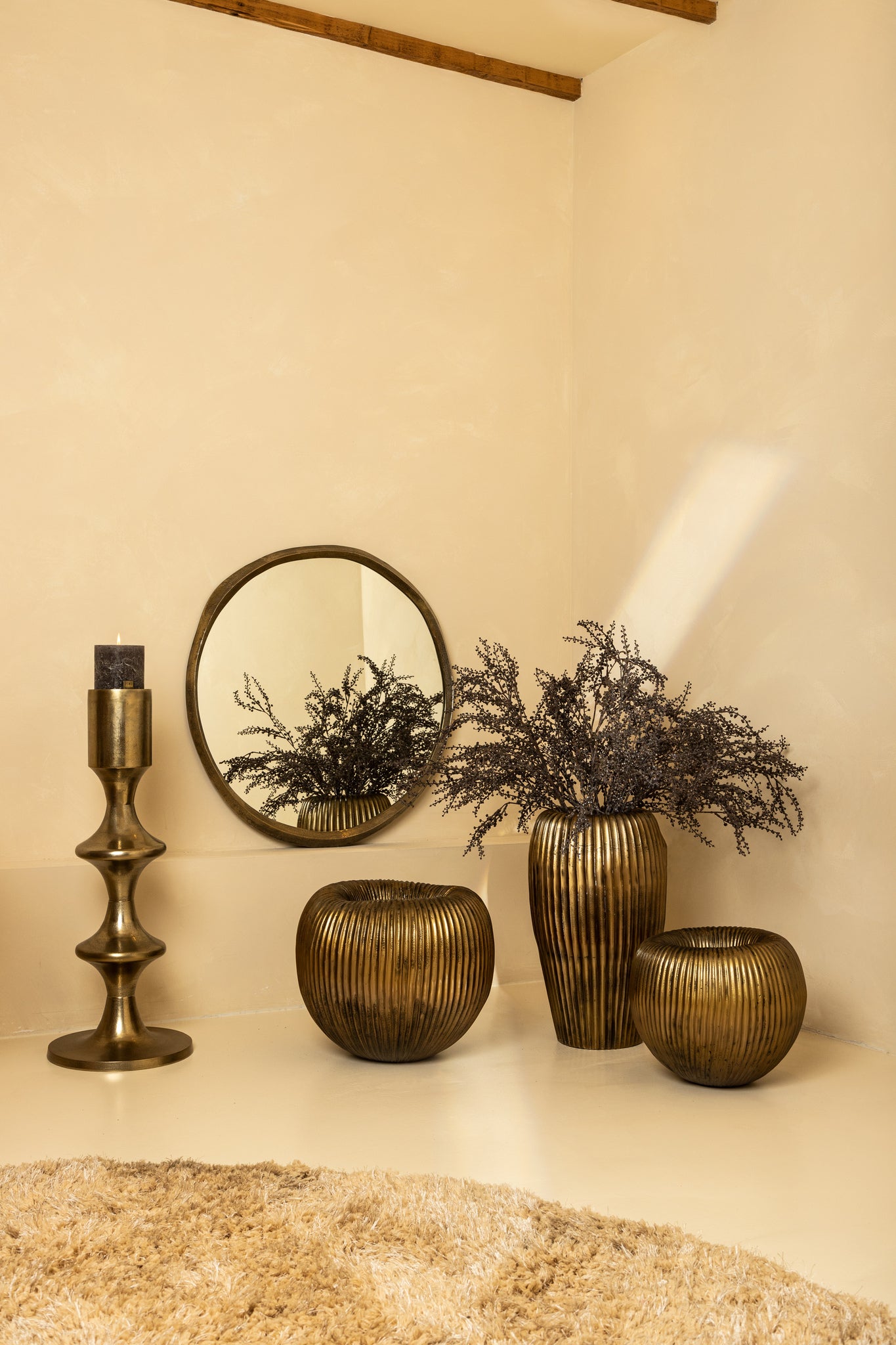 Russel Gold Alu Round Pot Ribbed High