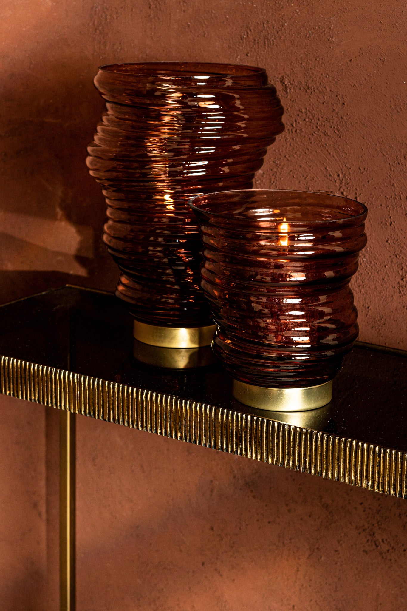 Lane Brown Glass Ribbed Swirl Stormlight L