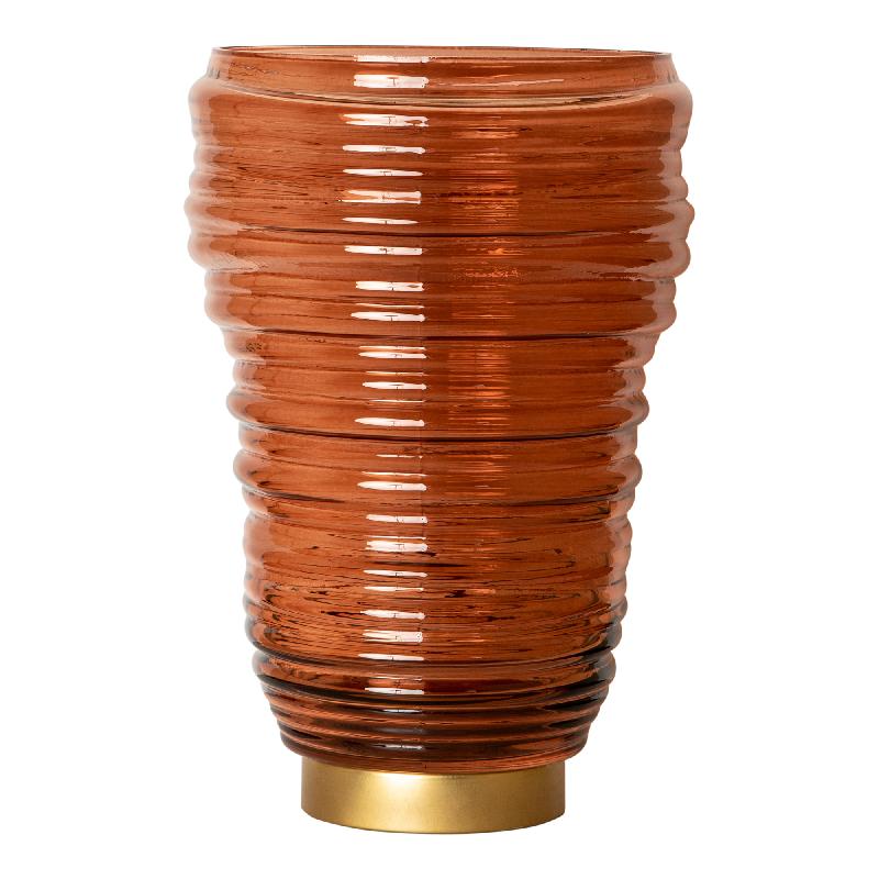 Lane Bruin Glas Geriefd Windlicht L - Set van 2 stuks 27.5x20x20 cm