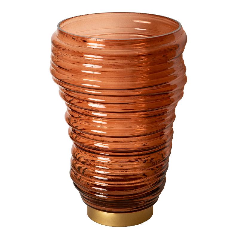 Lane Bruin Glas Geriefd Windlicht L - Set van 2 stuks 27.5x20x20 cm
