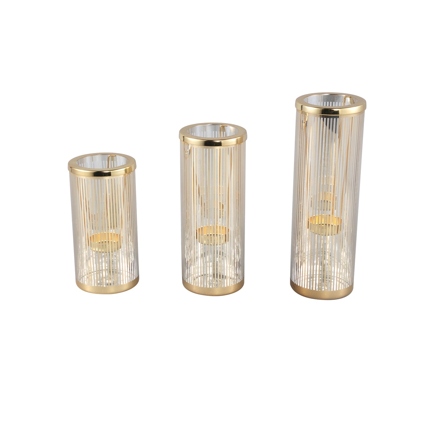 Ella Gold Glass Striped Tealight Holder S