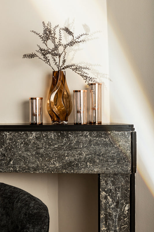 Ella Copper Glass Striped Tealight Holder M