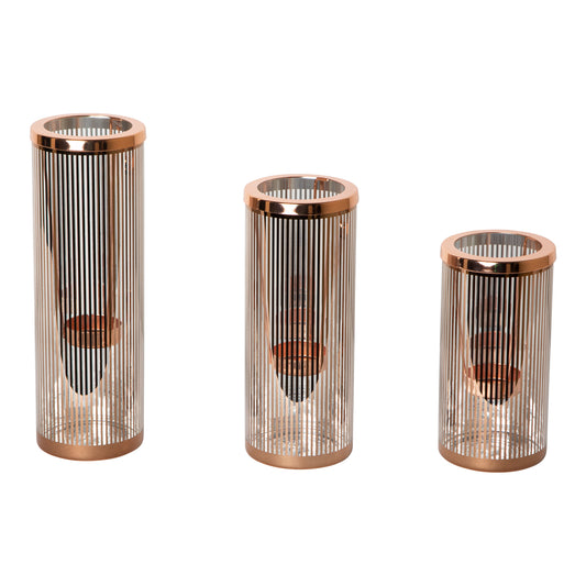 Ella Copper Glass Striped Tealight Holder L