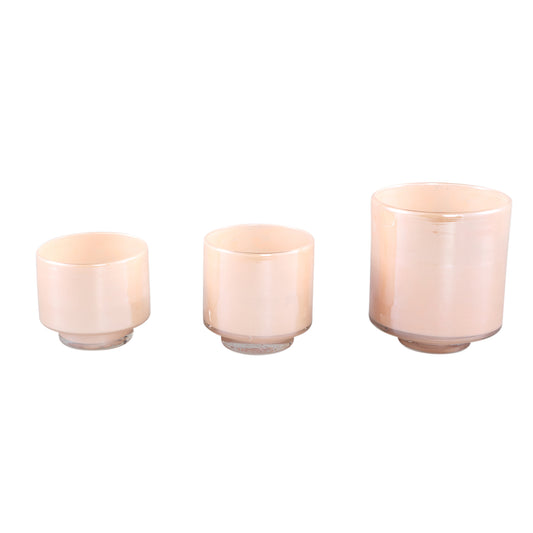Josiah Beige Glazen Theelichthouder Op Voet L Set Van 6 Stuks 10x10.5x10.5 cm