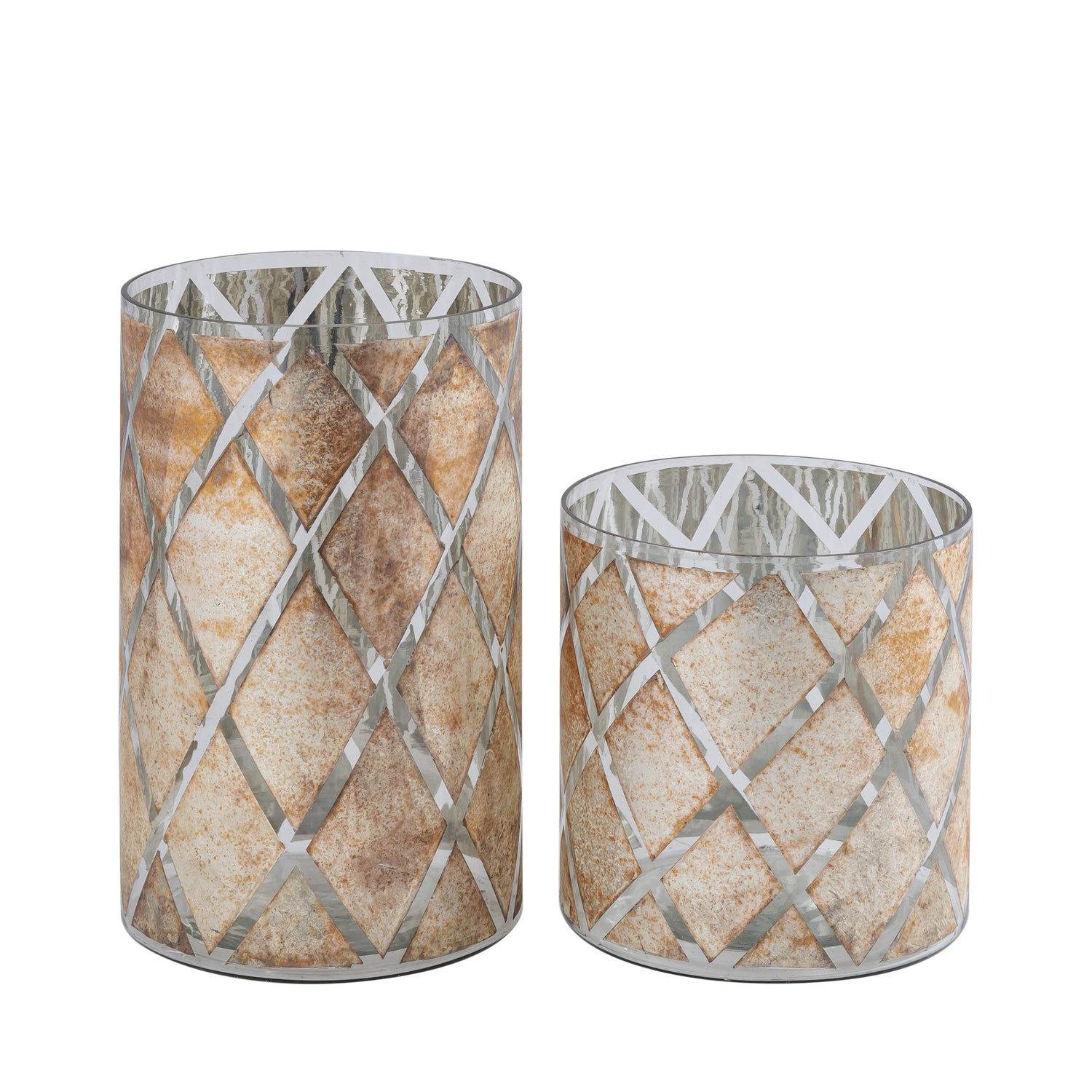 Farisa Zilver Glazen Rond Windlicht Ruit - Set van 4 Stuks 17x15.5x15.5 cm