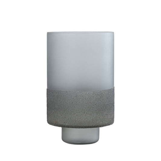 Miral Grijs Glazen Rond Windlicht Set van 4 Stuks met Geslepen Bodem - 4 Sets 25x15x15 cm