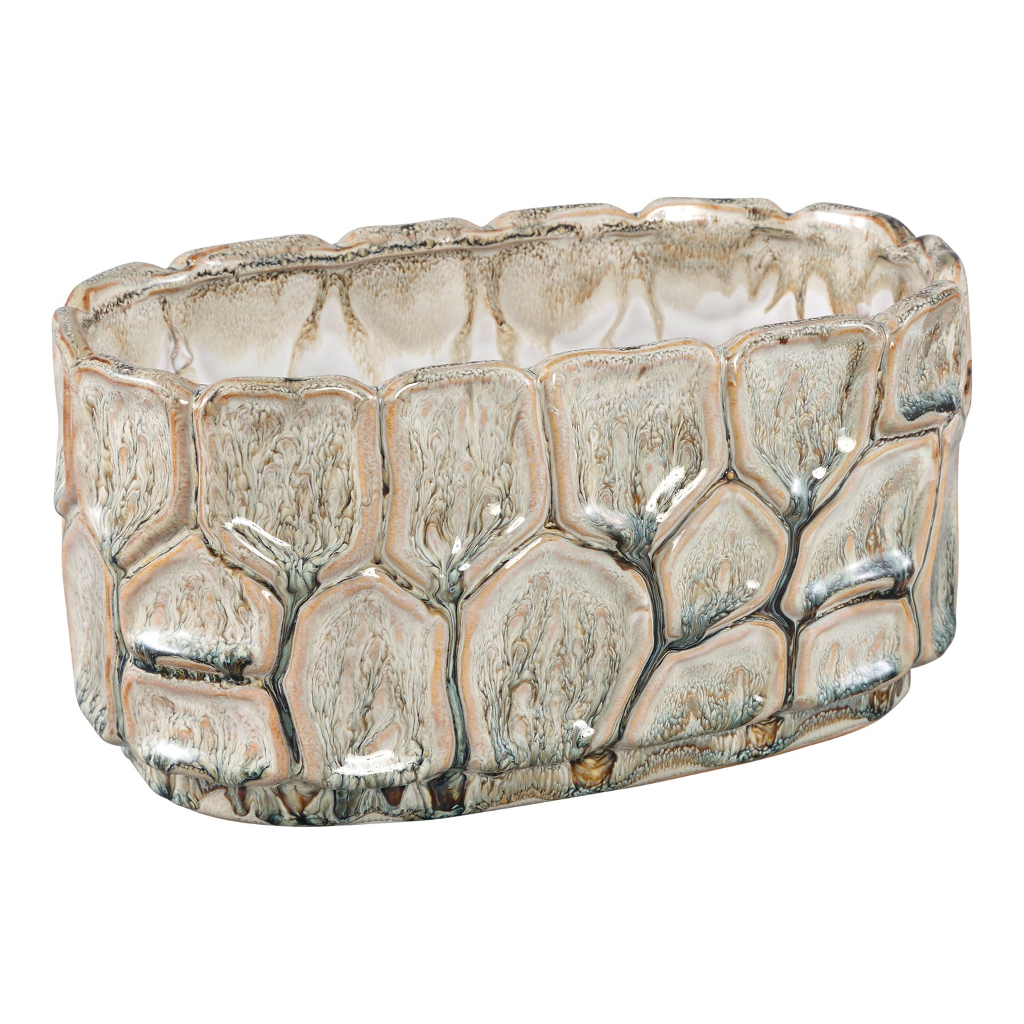 Madge Cream Ceramic Oval Pot Round Motive L