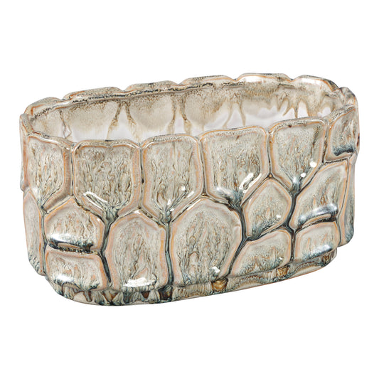 Madge Cream Ceramic Oval Pot Round Motive L