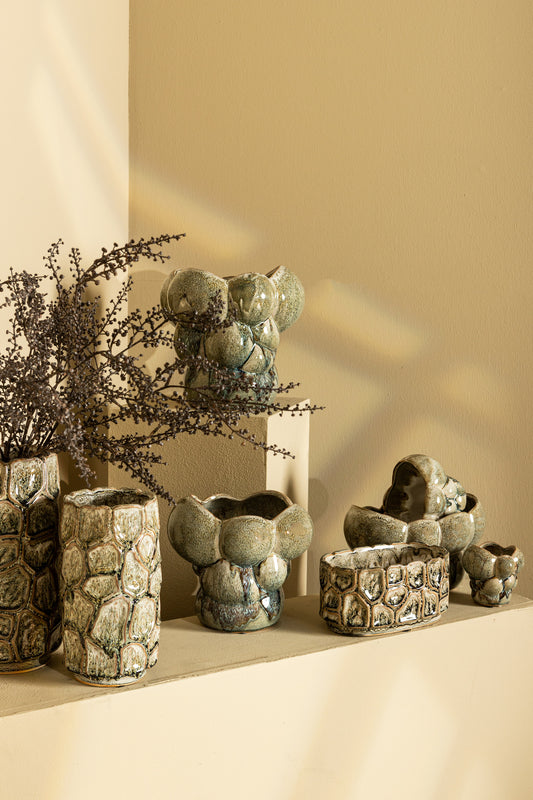 Madge Cream Ceramic Oval Pot Round Motive L