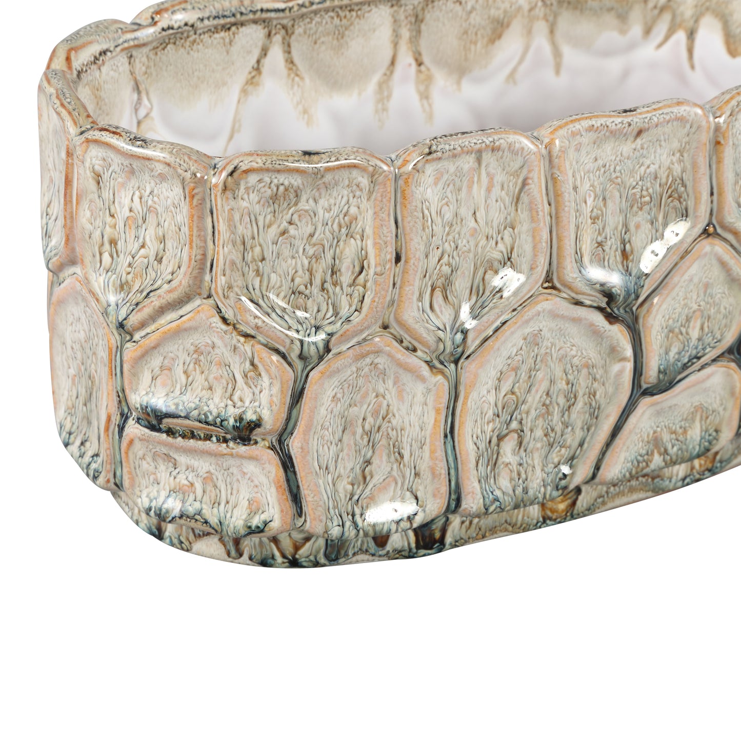 Madge Cream Ceramic Oval Pot Round Motive L