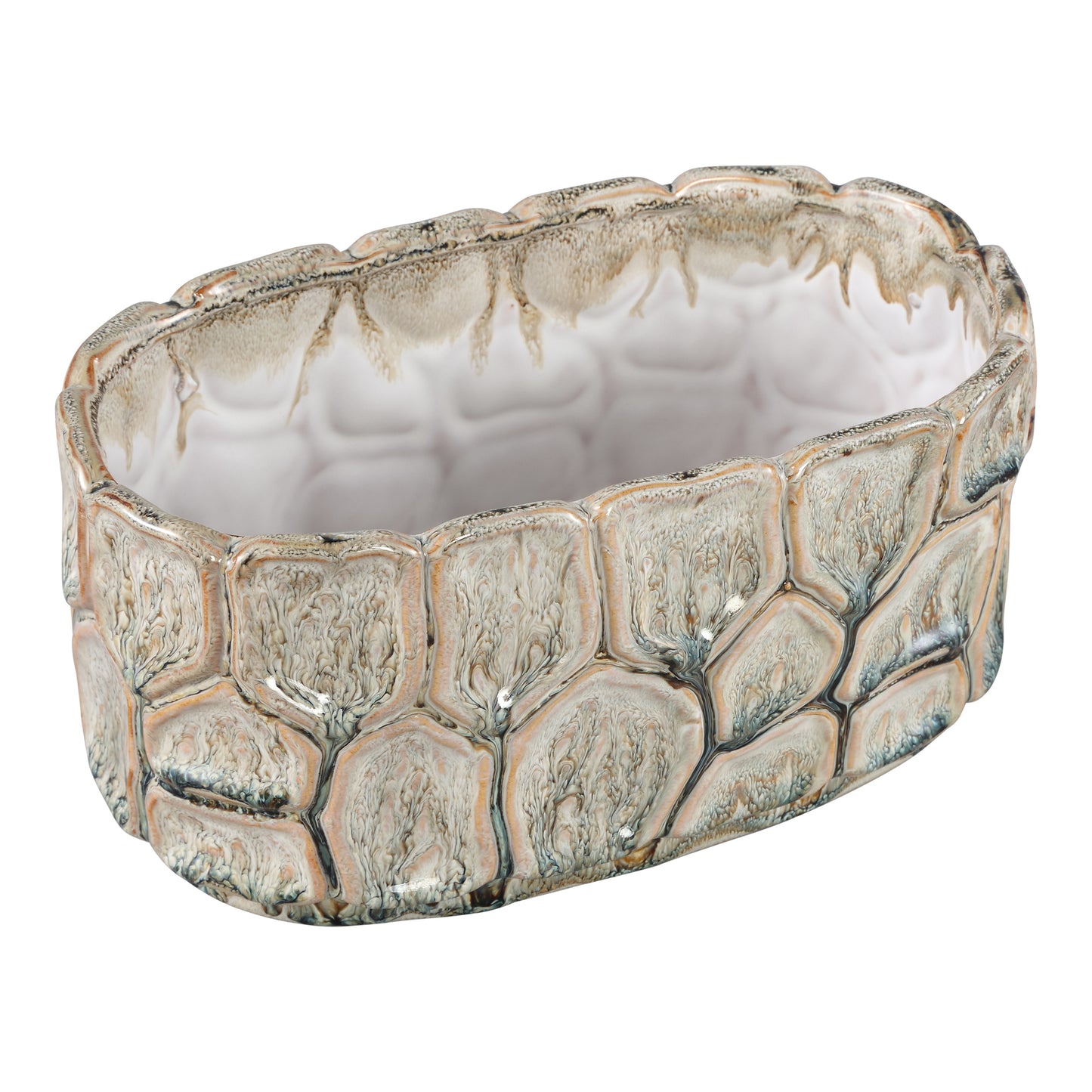 Madge Cream Ceramic Oval Pot Round Motive L