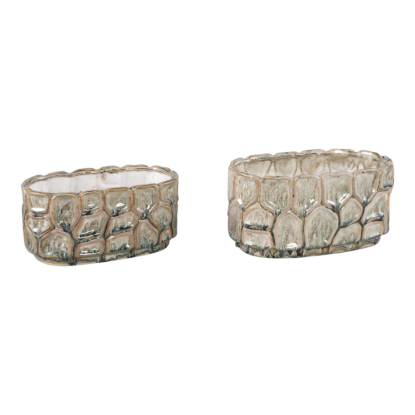 Madge Cream Ceramic Oval Pot Round Motive L