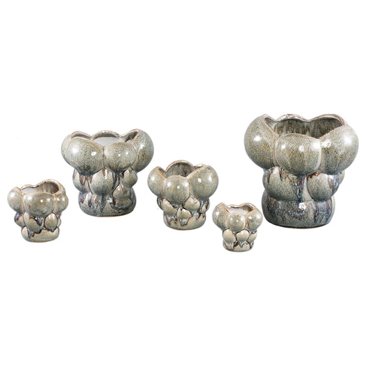 Jodie Groen Keramische Pot Cirkels Drip Effect Set van 12 Stuks XS 11x11x11 cm
