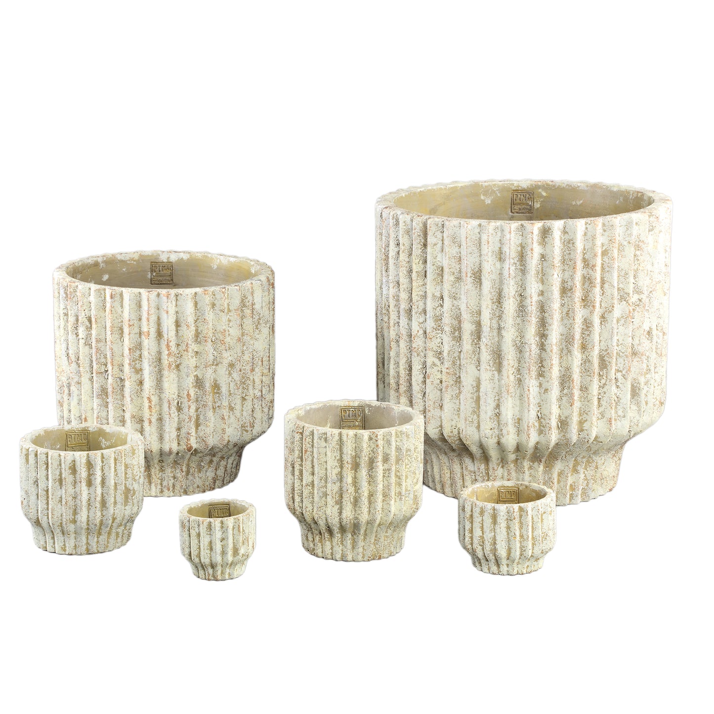 Gabriel Cream Cement Pot Round Lines  XXL