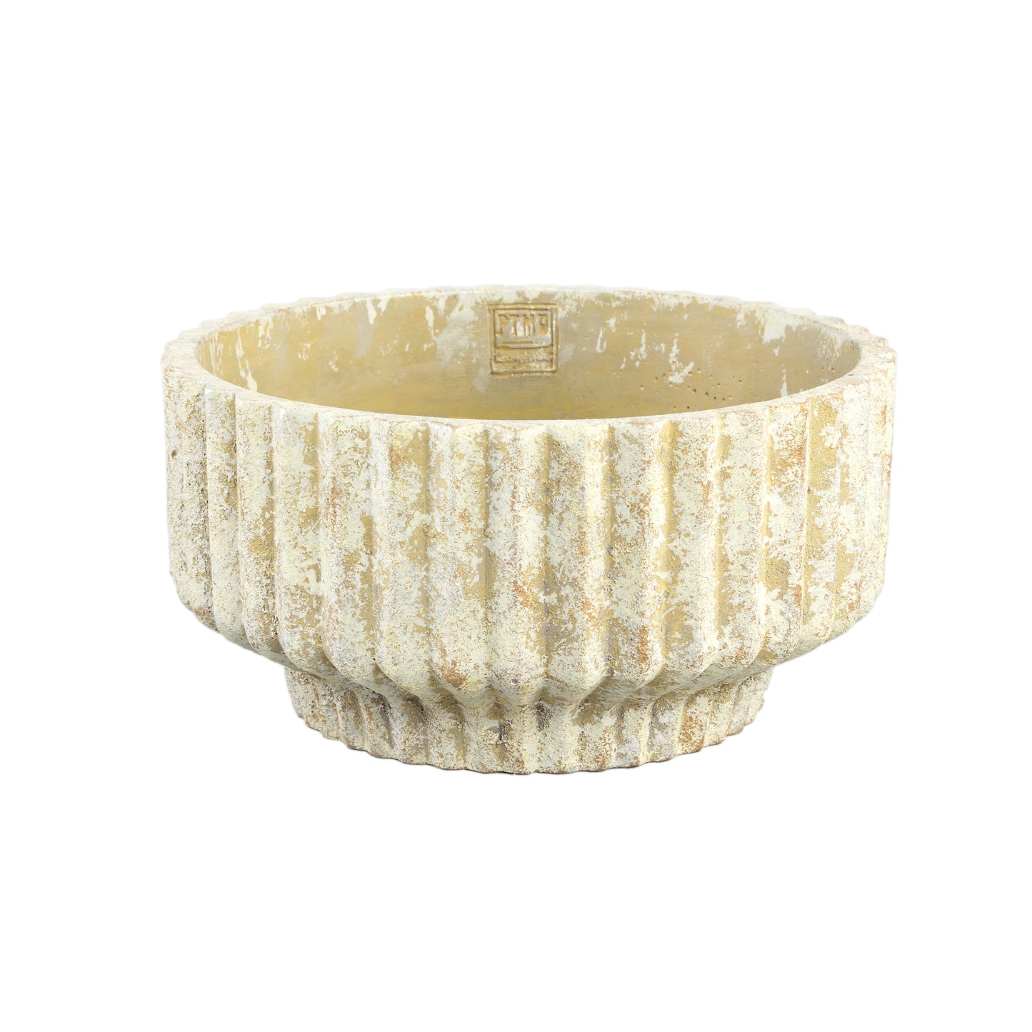 Gabriel Cream Cement Pot Round Lines Low L