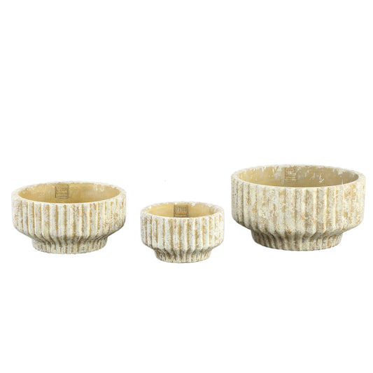 Gabriel Cream Cement Pot Round Lines Low L