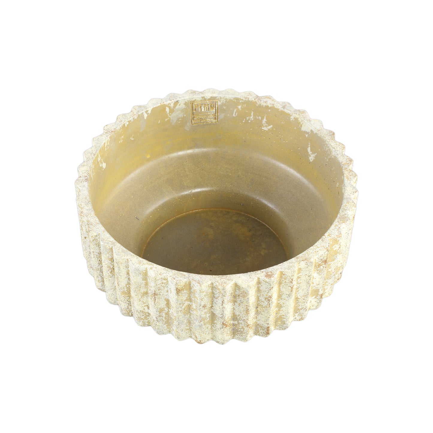 Gabriel Cream Cement Pot Round Lines Low L