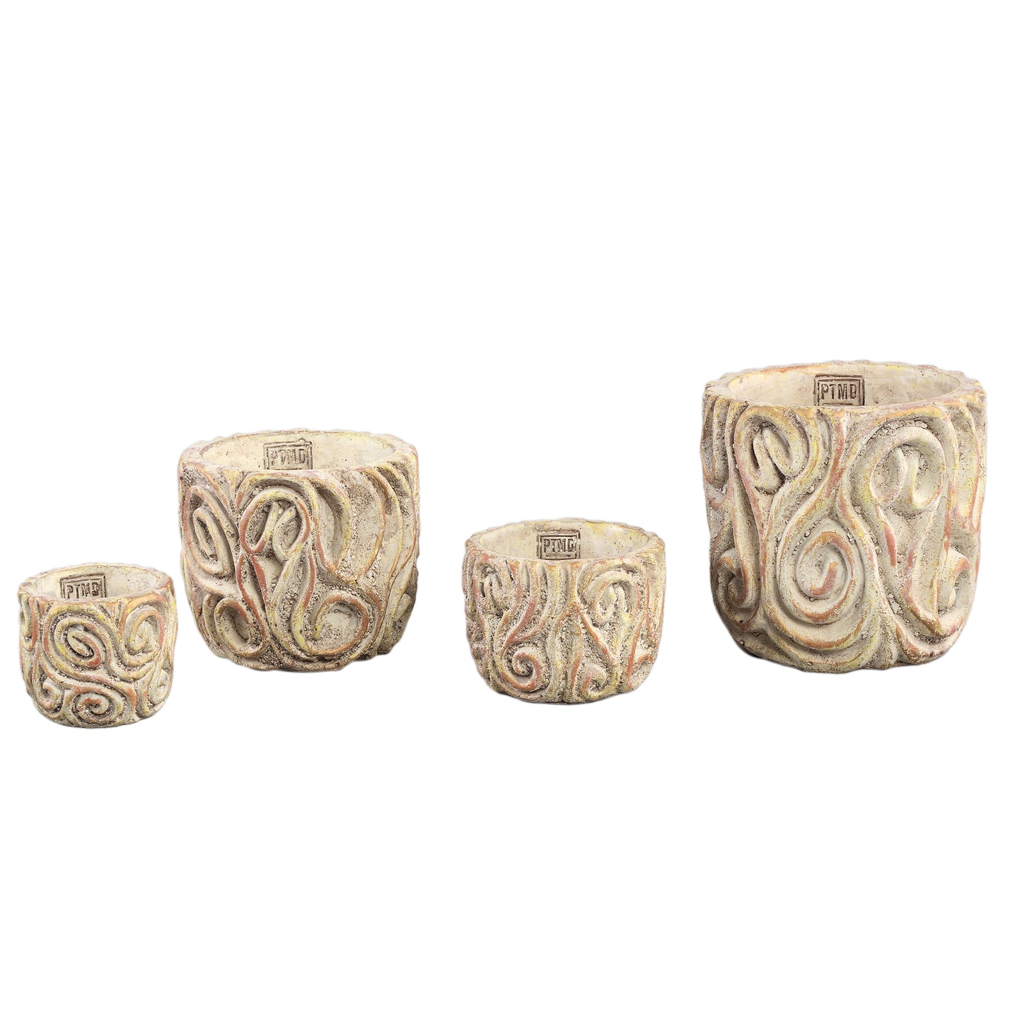 Meesha Cream Cement Pot Antique Carved L