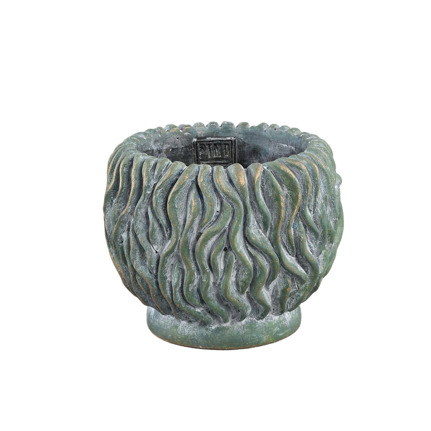 Brendan Green Cement Round Pot Carved Gold FinishM