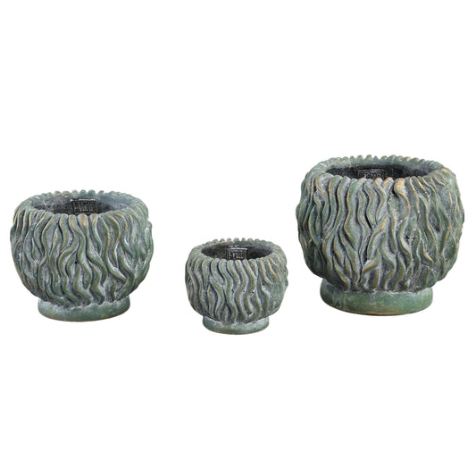Brendan Green Cement Round Pot Carved Gold FinishL