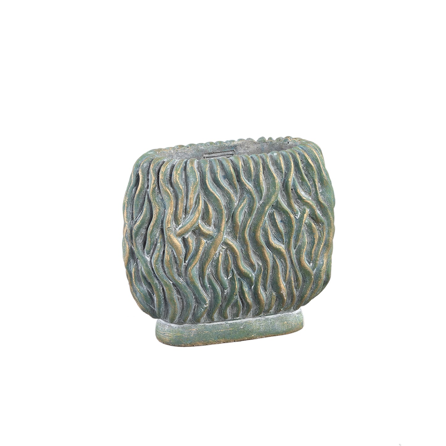 Brendan Green Cement Oval Pot Carved Gold Finish S