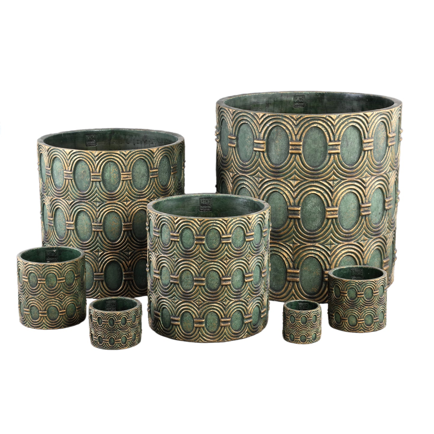 Kamilla Green Cement Round Pot Gold Art Deco Big M