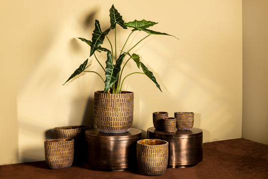 Vivienne Brown Cement Round Pot Rectangles XXL