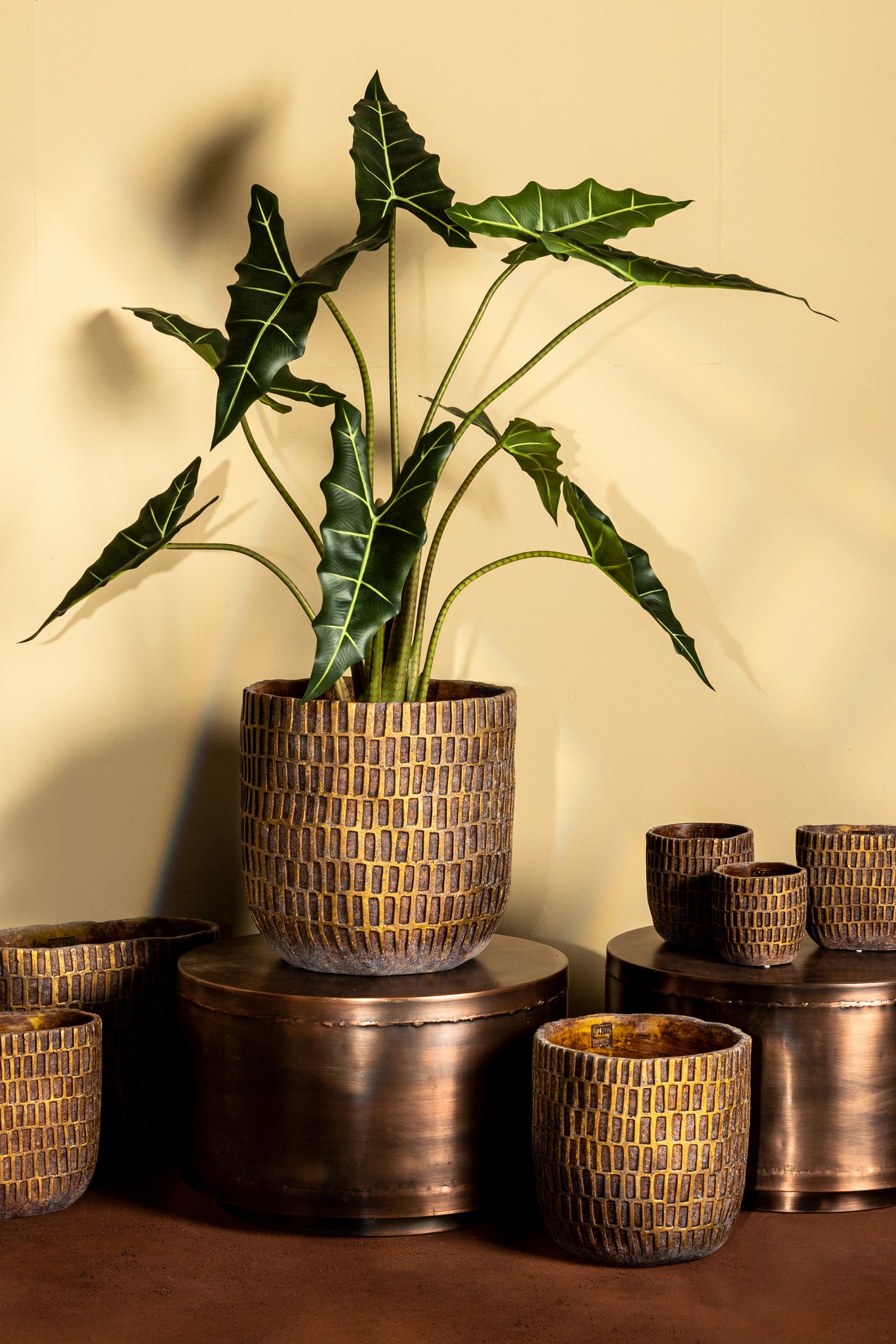 Vivienne Brown Cement Round Pot Rectangles XXL