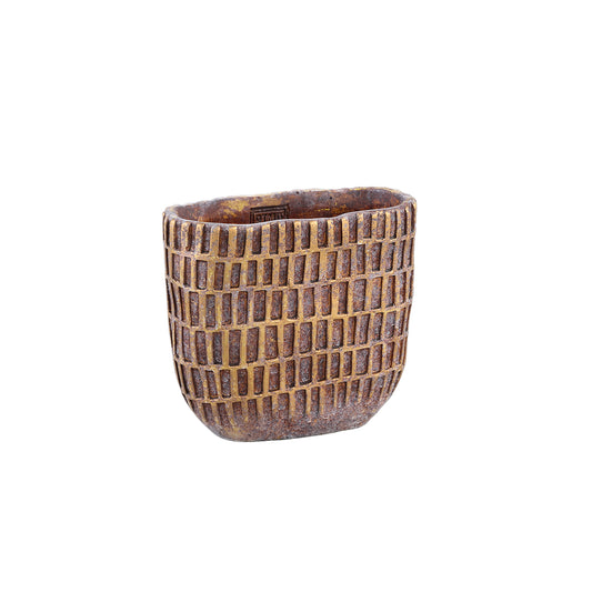 Vivienne Brown Cement Oval Pot With Rectangles S