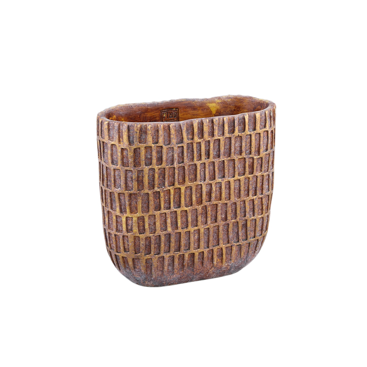 Vivienne Brown Cement Oval Pot With Rectangles M