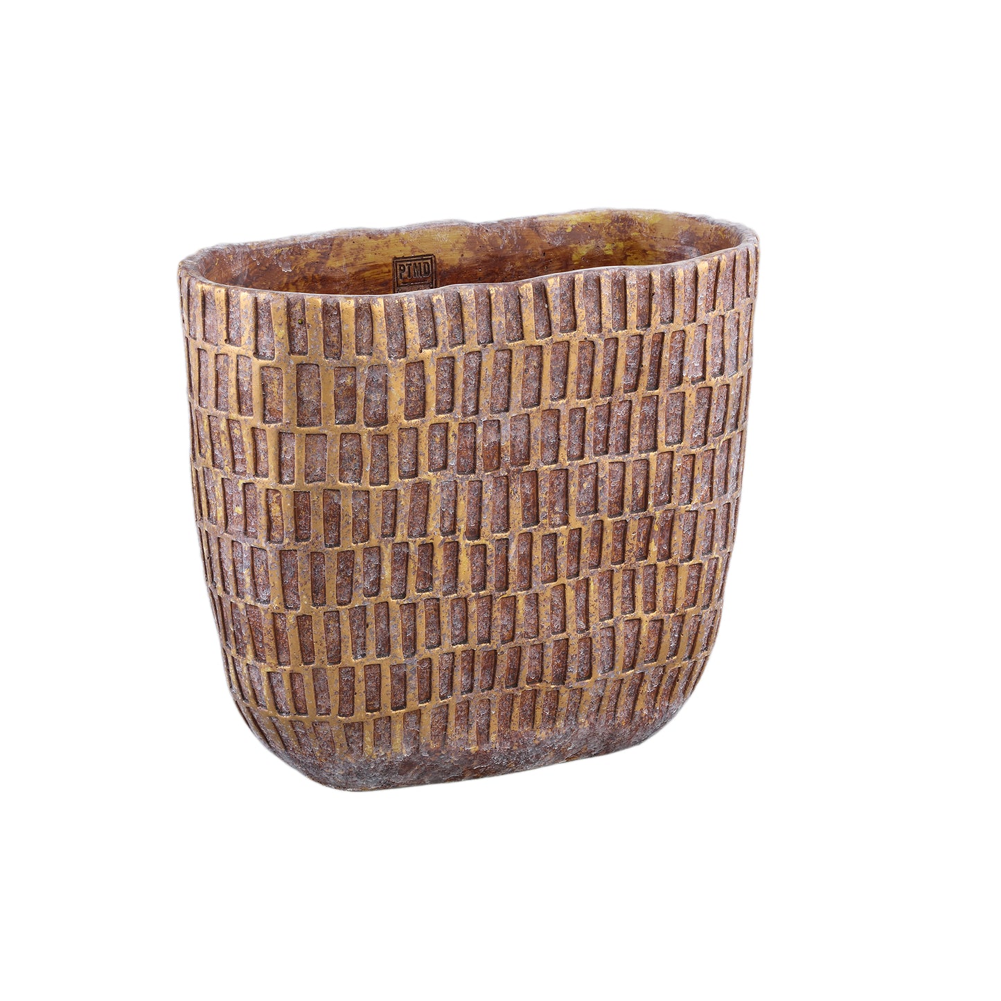 Vivienne Brown Cement Oval Pot With Rectangles L