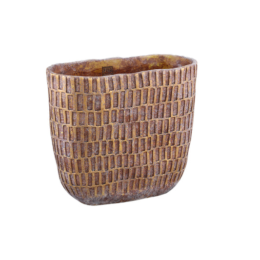 Vivienne Brown Cement Oval Pot With Rectangles L