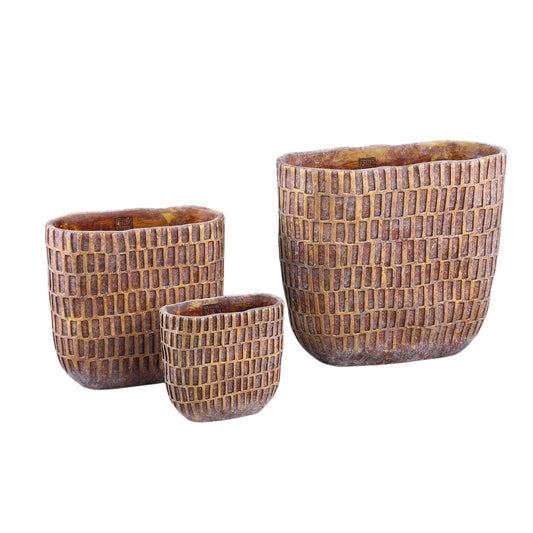 Vivienne Brown Cement Oval Pot With Rectangles L