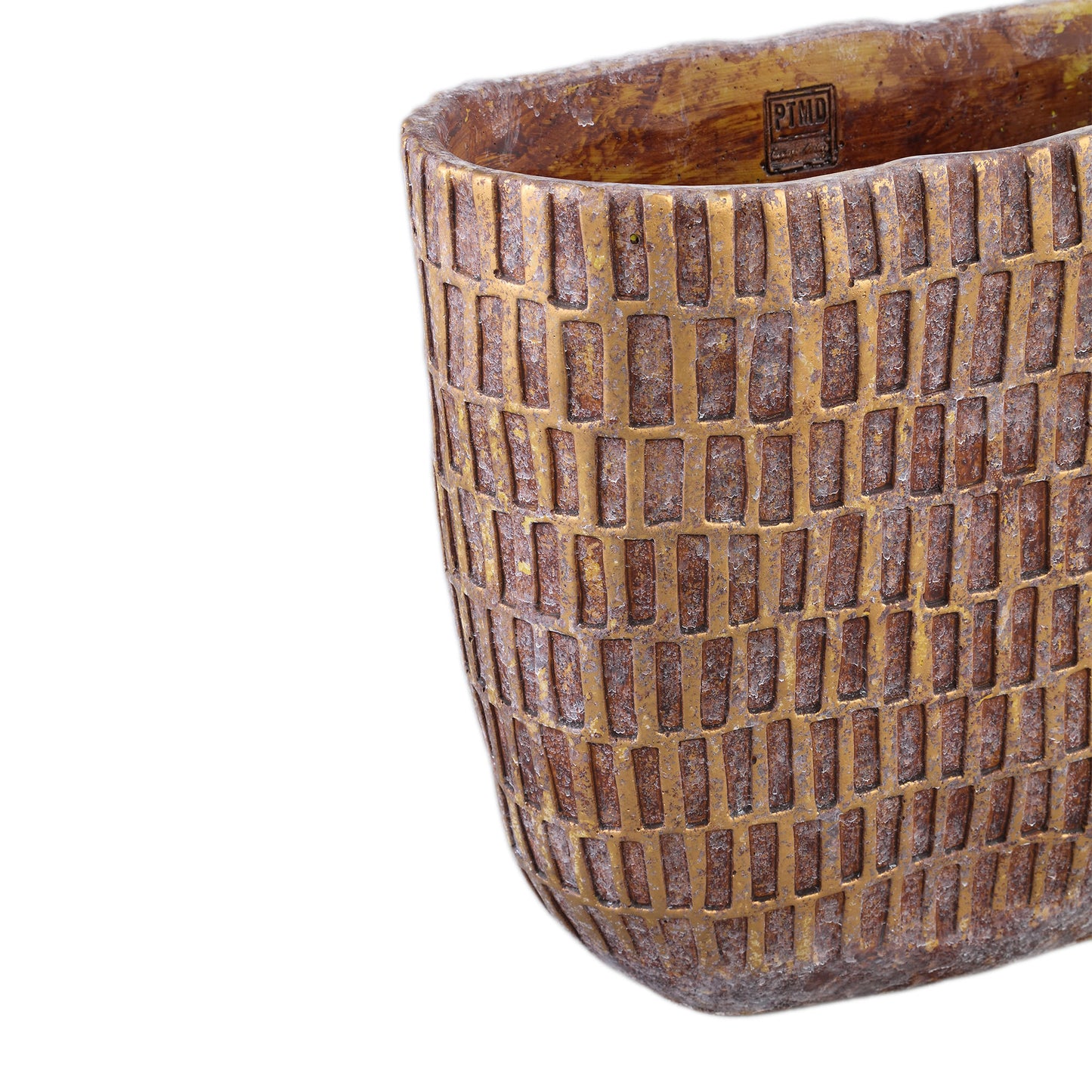 Vivienne Brown Cement Oval Pot With Rectangles L