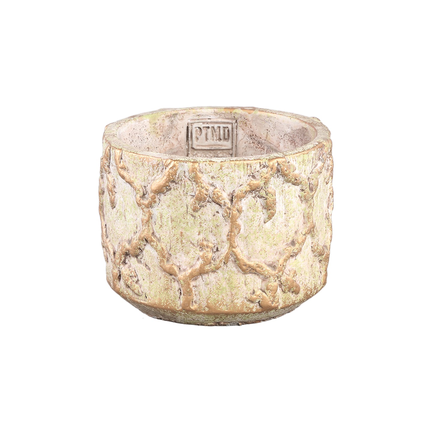 Adina Cream Cement Pot Round Gold Green Pattern S