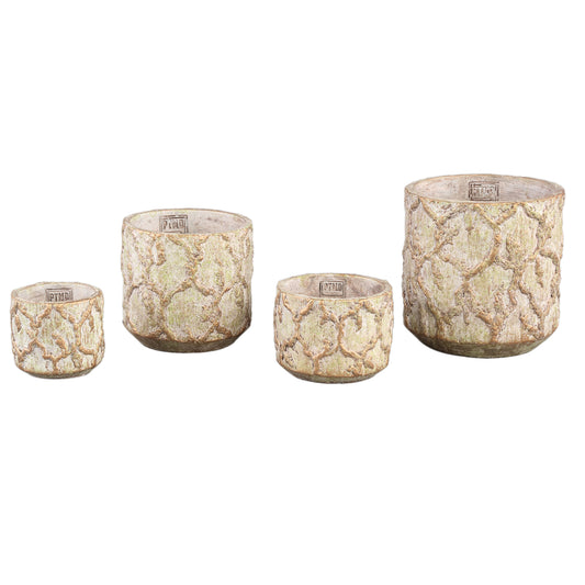 Adina Cream Cement Pot Round Gold Green Pattern S
