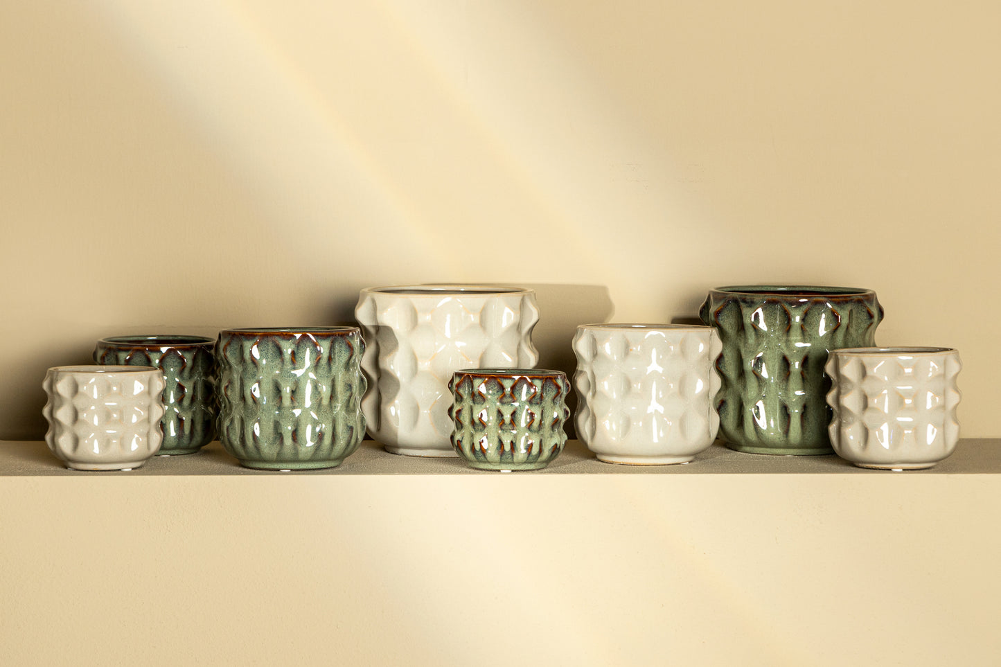 Delany Cream Glazed Ceramic Pot 3D Triangle L