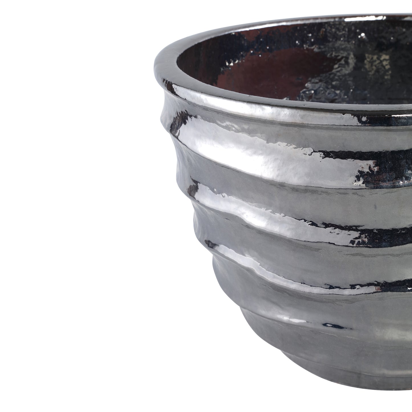 Alyshia Silver Ceramic Round Pot Wavy Lines SV3