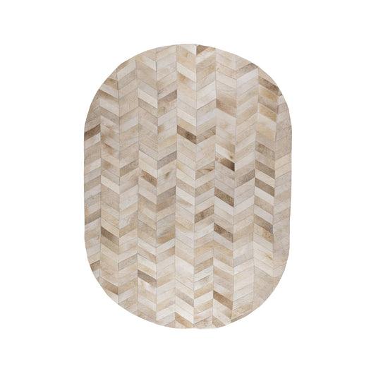 Joanne Beige Cowhair Patchwork Carpet Oval S