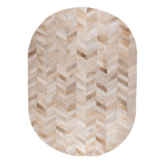Joanne Beige Cowhair Patchwork Carpet Oval L
