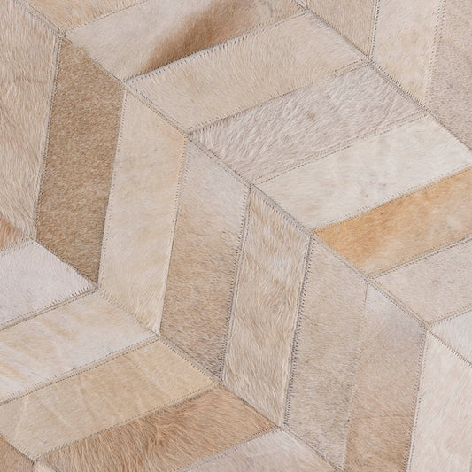 Joanne Beige Cowhair Patchwork Carpet Round  L