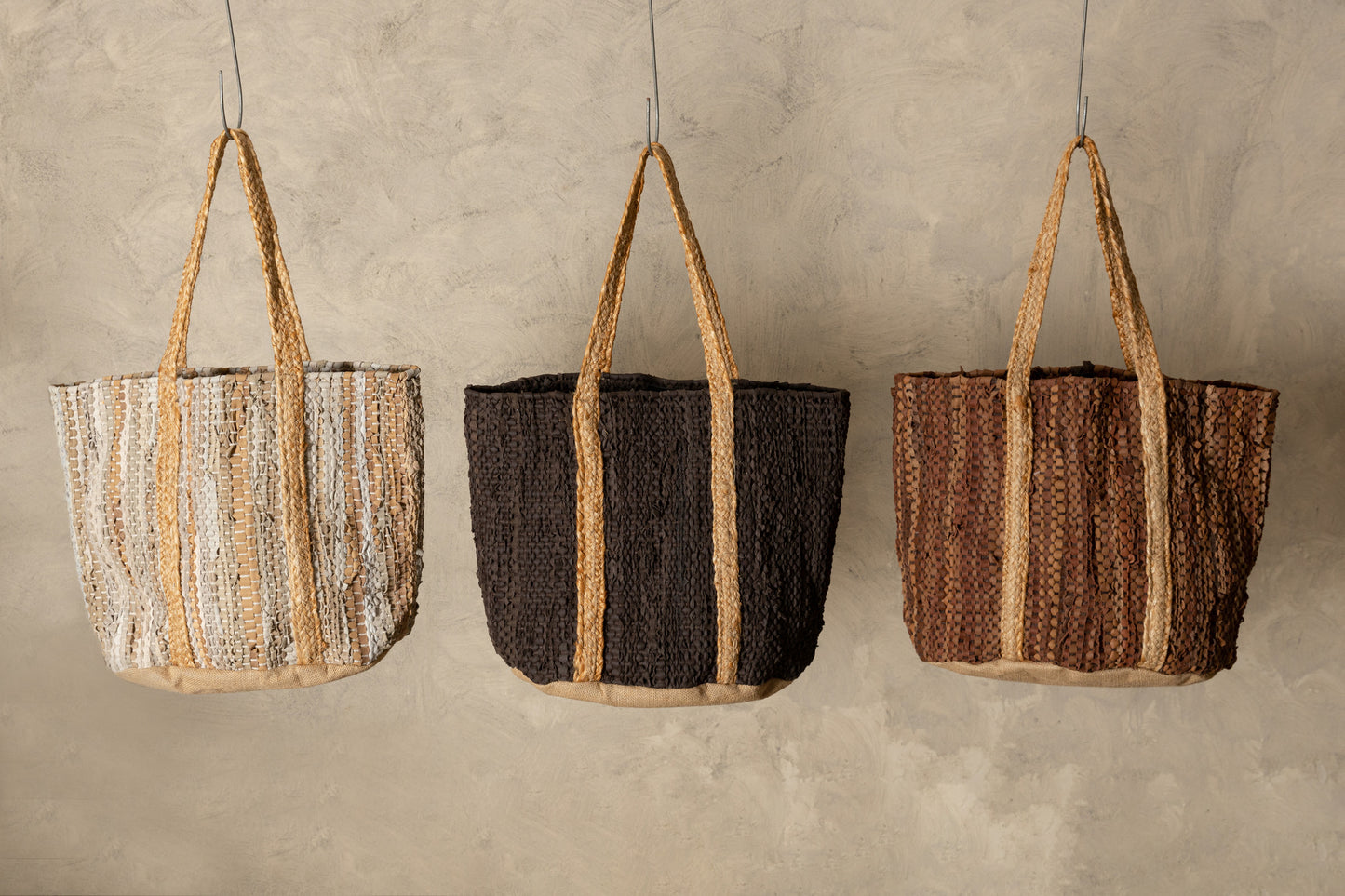 Cherree Dark Brown Jute Leather Round Basket