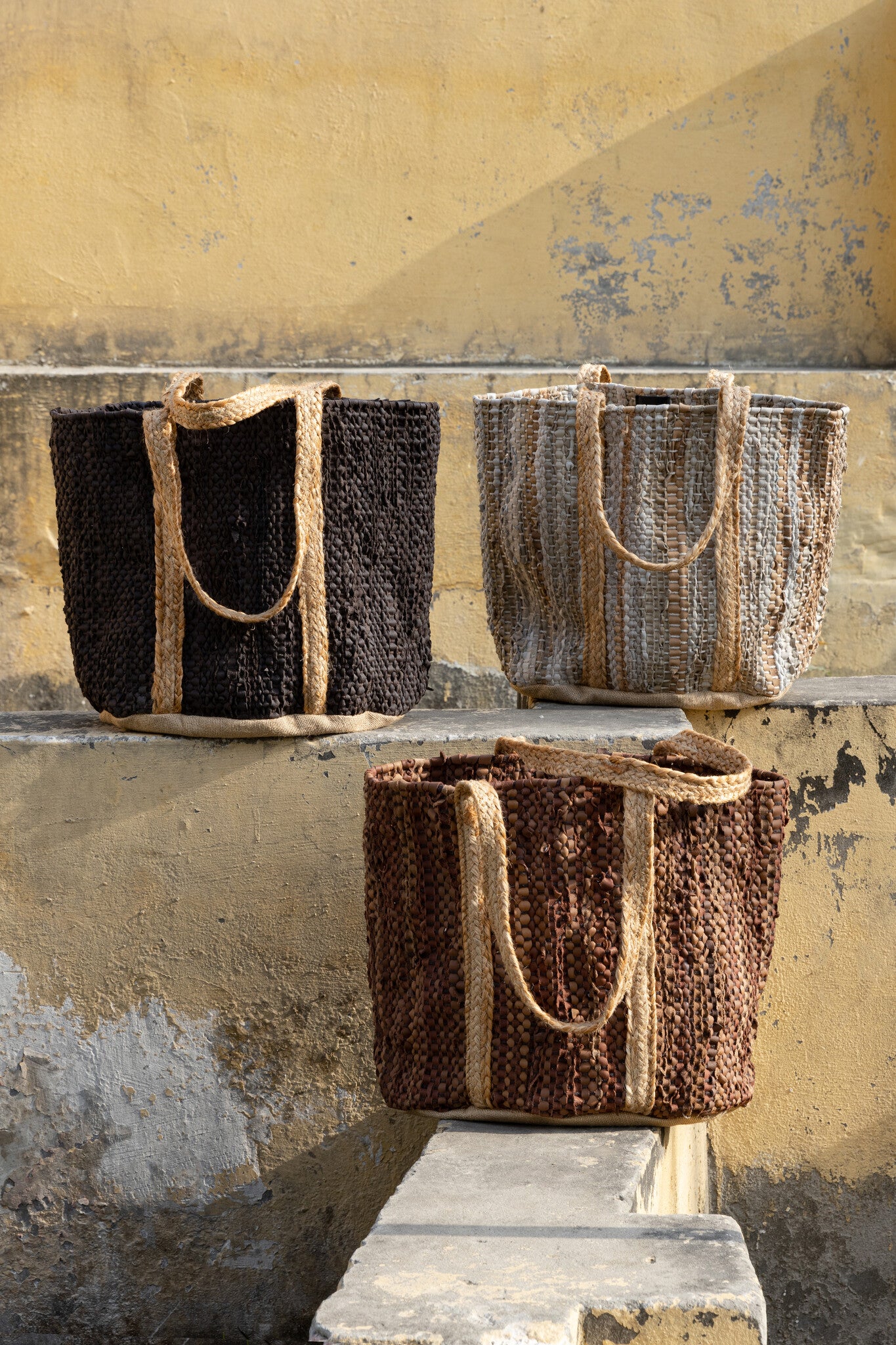 Cherree Dark Brown Jute Leather Round Basket