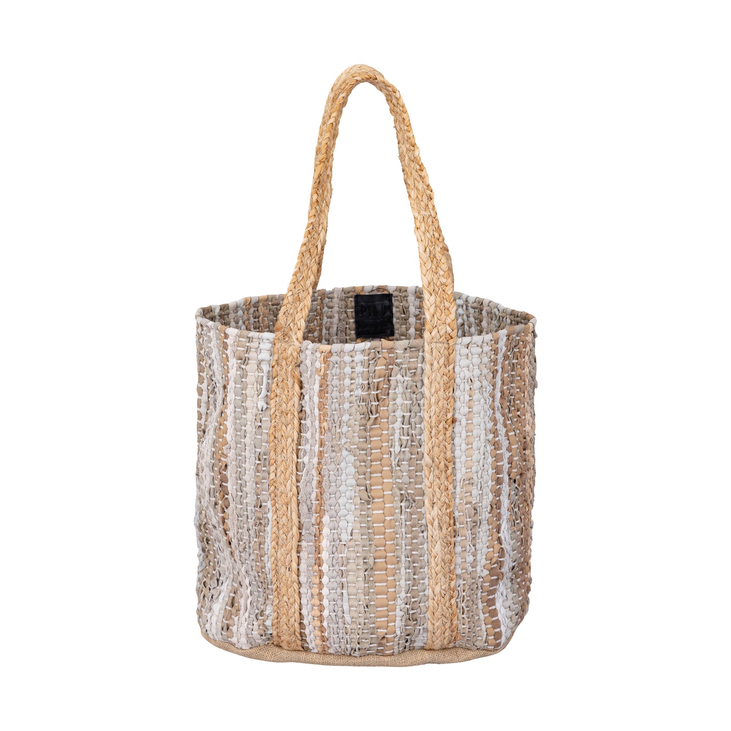 Cherree Beige Jute Leather Round Basket Handles